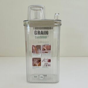 NEOFLAM Clear Plastic Grain Canister Storage Container W Measuring Cup Lid- 1.8L